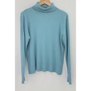Chico's Turqoise Blue Ribbed Silk Blend Turtleneck‎ Sweater Lightweight Sz 3